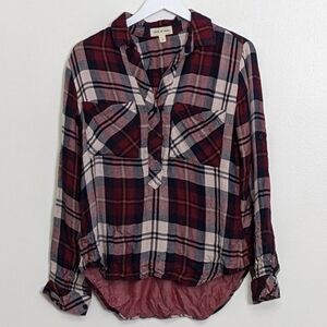 Cloth And Stone Red Plaid Tencel Blend Blouse Size Small